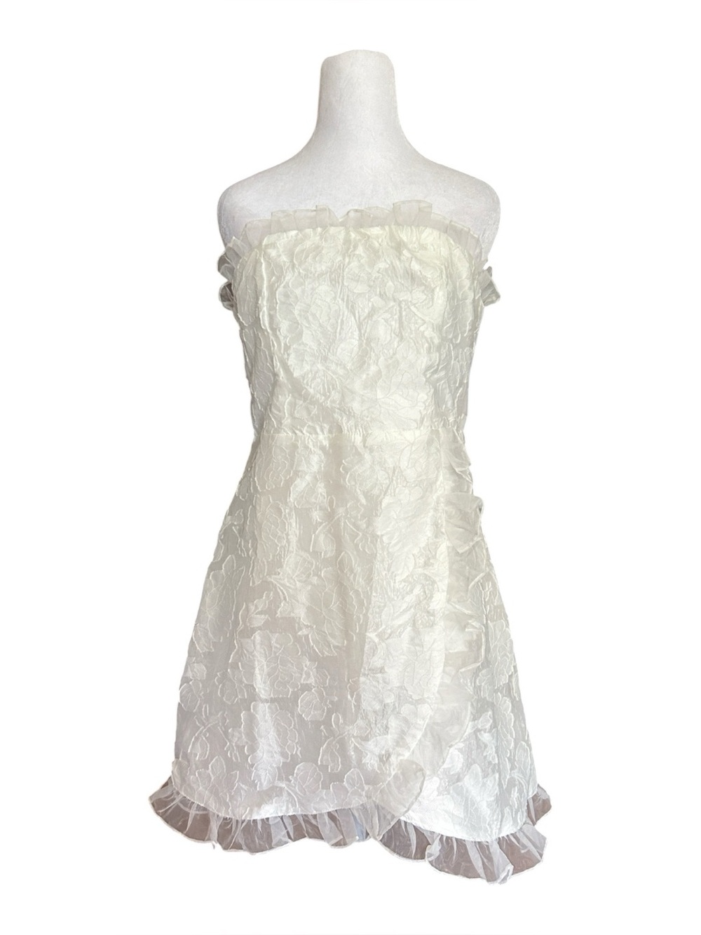 NWT Lulus‎ Sweetness White Floral Jacquard Strapless Mini Dress L Sorority Rush